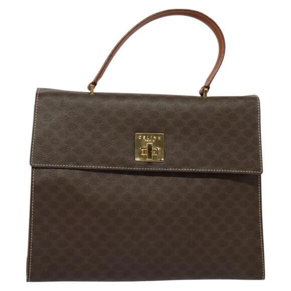 CELINE Macadam Canvas Hand Bag Pvc Leather Brown Gold - Picture 2 of 12